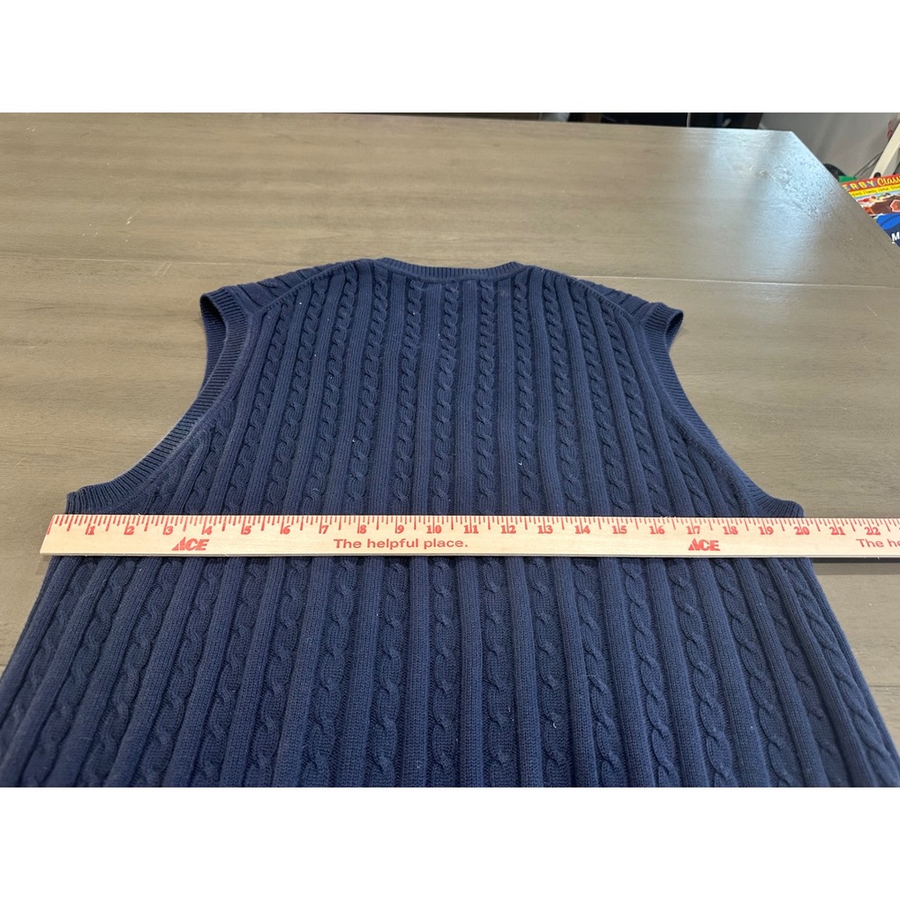 Brooks Brothers Golf Mens XL Navy Blue Cable Knit Cotton V-Neck Sweater Vest - Picture 5 of 6